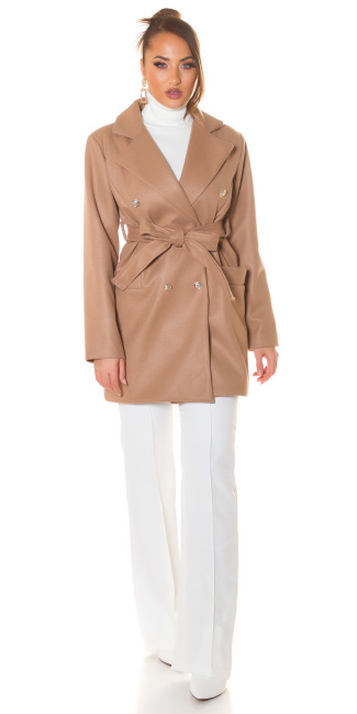 Trendy mantel met riem bruin